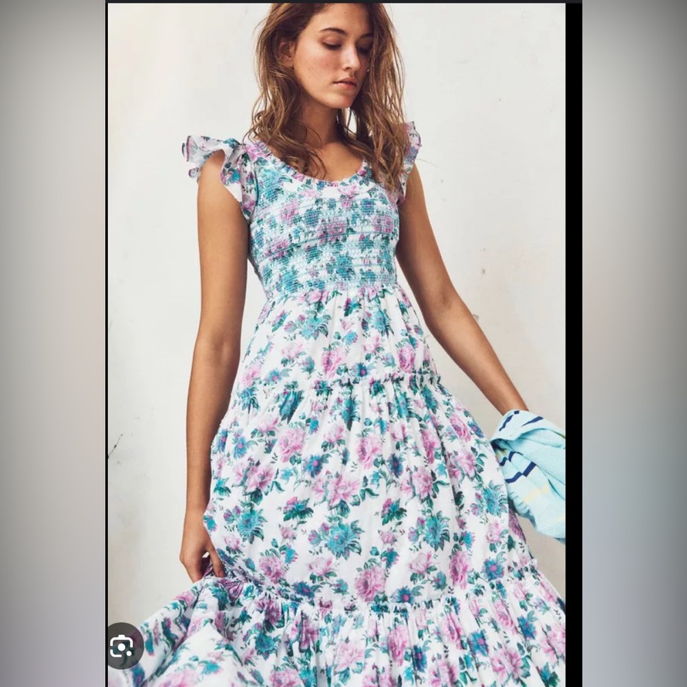 LoveShackFancy Chessie Smocked Floral-print Fil Coupé Cotton-voile Midi Dress